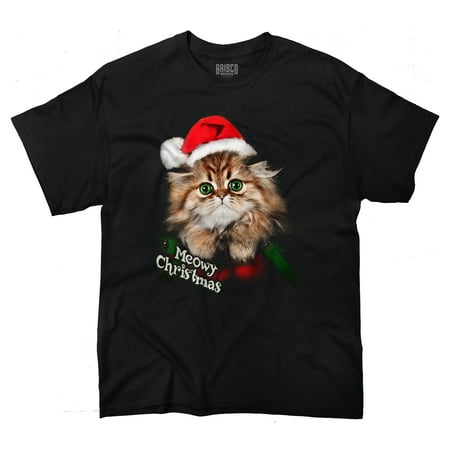 Cat Meow Santa Hat Christmas Gifts Funny Shirts Gift Ideas T-Shirt Tee by Brisco Brands