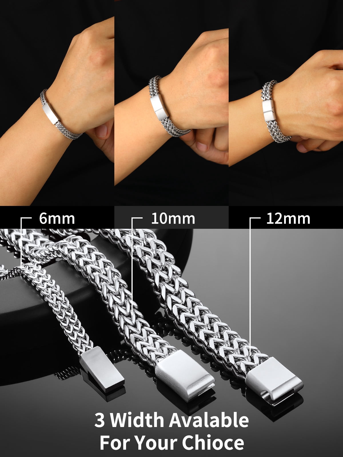 ChainsHouse Men's Stainless Steel Chain Bracelets, 6mm Wide Franco Cuban Bracelet Father's Day Birthday Jewelry Gifts for Husband Father Son Boyfriend, 9.0inch