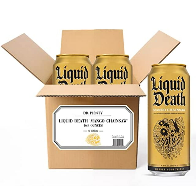 Liquid Death Mango Chainsaw (2 Cans) Flavored Sparkling Water, 16.9