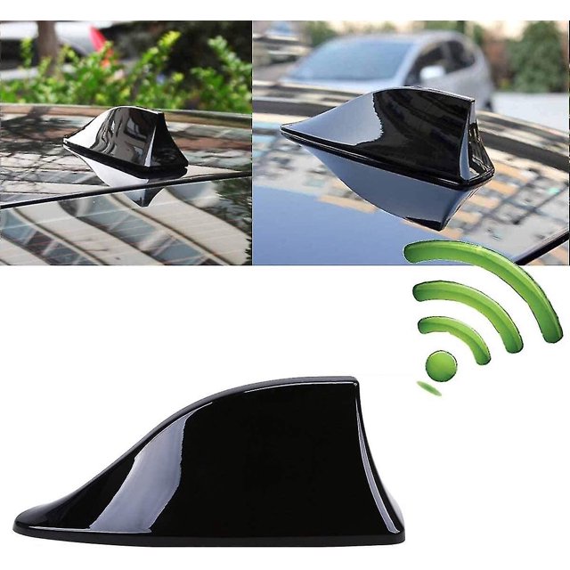 Antena de coche universal en forma de aleta de tiburón - Antena de radio Fm con base adhesiva impermeable (negro). Afortunado Sencillez