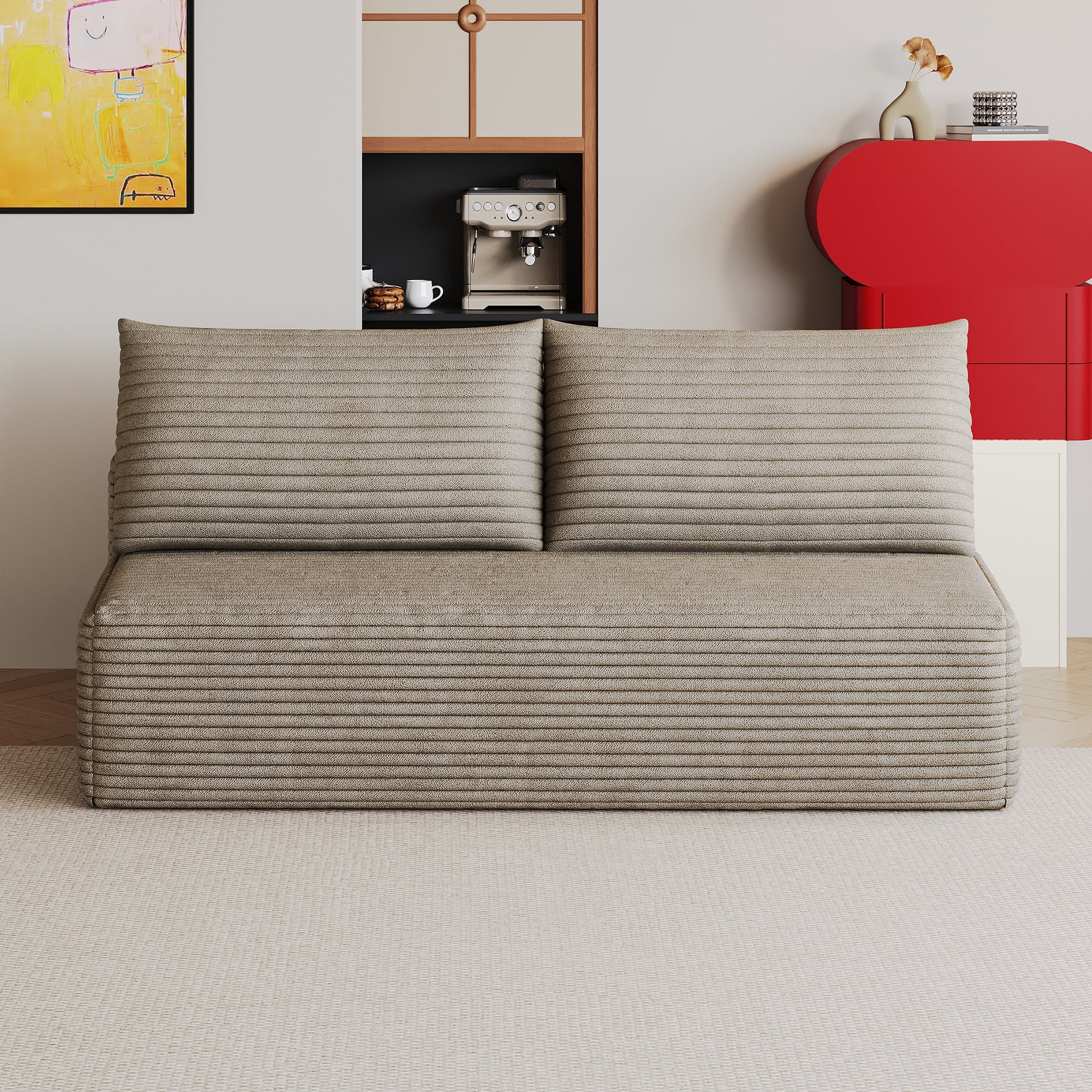 Leumius Cloud Sectional Couch,Modern Modular Sofa with Deep Seat and Backrest,Upholstered Plush Corduroy Fabric Sofa Couch with 2 Pillows for Living Room Bedroom,No Assembly,Camel