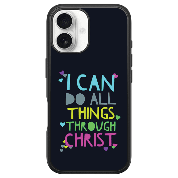 DistinctInk Custom OtterBox Symmetry for iPhone 16 - Custom Black Case - I Can Do All Things Through Christ