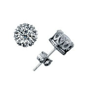 14k White Gold Plated 1 Carat Round Solitaire CZ Diamond Stud Earrings for Women
