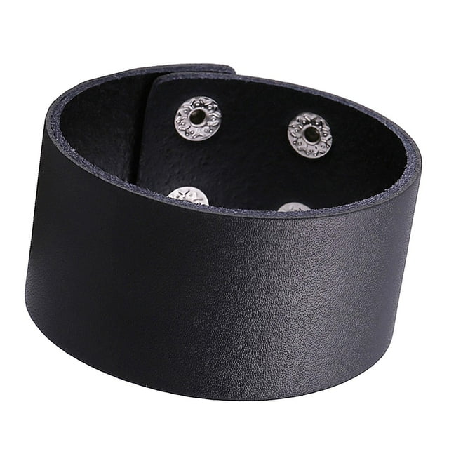 Pulsera ajustable, joyería punk vintage ancha, regalos de moda, hebilla hecha a mano. Negro