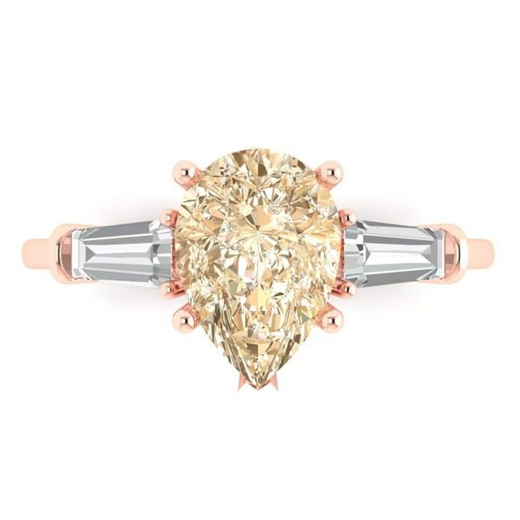 Clara Pucci 14K Rose Gold 2.5ct Morganite Three-Stone Ring for Women