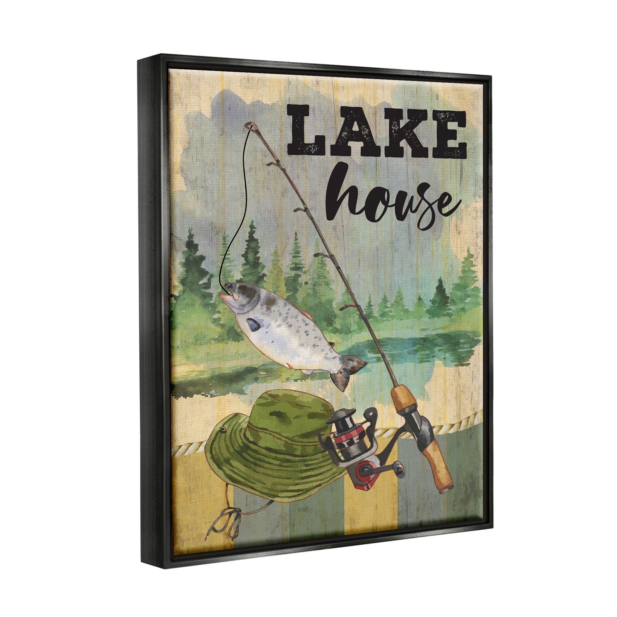 Stupell Lake House Fishing Angler Sign Animals & Insects Painting Black Floater Framed Art Print Wall Art