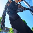 thumbnail image 3 of Women Crochet Sweater Long Sleeve Hollow Out Knit Oversized Punk Goth Top, 3 of 11