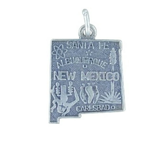 Sterling Silver 16" .8mm Box Chain NEW MEXICO State Pendant Necklace