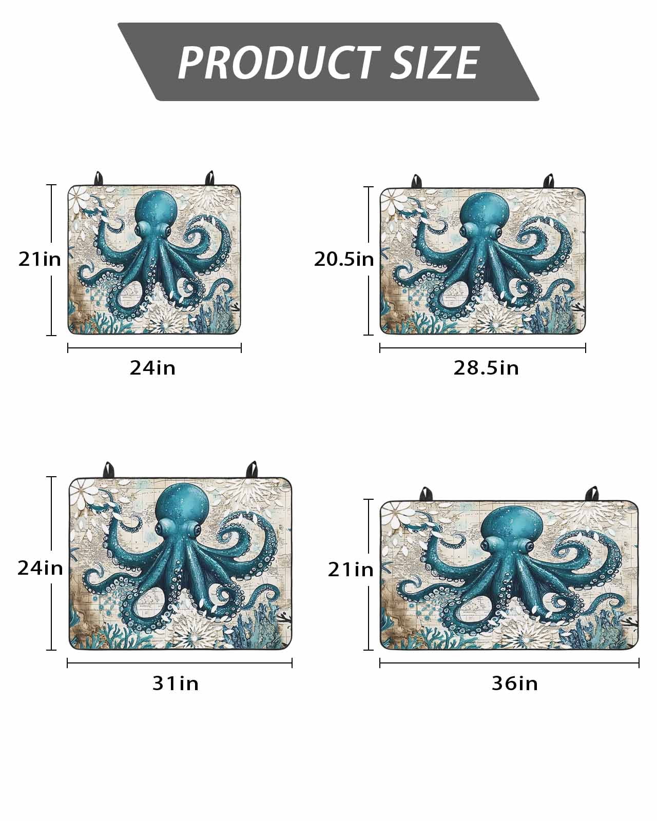 Stove Top Covers for Electric Stove, Coastal Octopus Glass Stovetop Cover Protector, Vintage Beach Teal Coral Nautical Induction Cooktop Protector Oven Mat for Kitchen Countertop 24"x21"