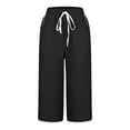 thumbnail image 5 of Women Plus Size Pants Casual Elastic High Waist Drawstring Pockets Fashion Wide Leg Capri Length Baggy Comfy Travel Pants Solid Color Flowy Summer Three-quarter Sweatpants, 5 of 7
