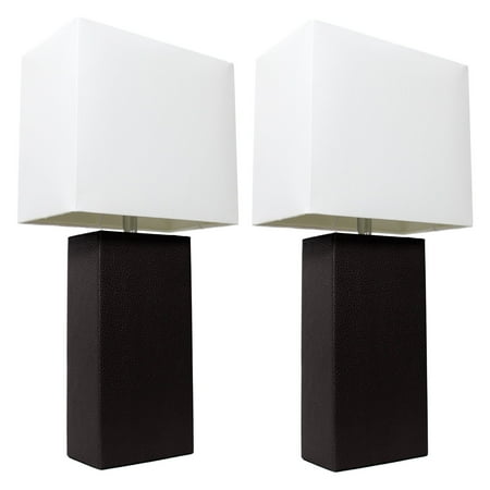 Acrylic Modern Table Lamp - Elegant Designs 2 Pack Modern Leather Table Lamps with White Fabric Shades