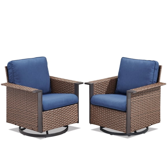 2-Piece Outdoor Swivel Glider Chair Set, Patio Wicker Chairs with 4" Cushions, Steel Frame Conversation Seating for Porch, Backyard, Balcony, Brown