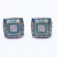 thumbnail image 2 of Vintage Blue & Green Enamel Floral Pattern Square Sterling Silver Cufflinks with Cubic Zirconia Stone – Handcrafted Luxury Men's Accessories, 2 of 4