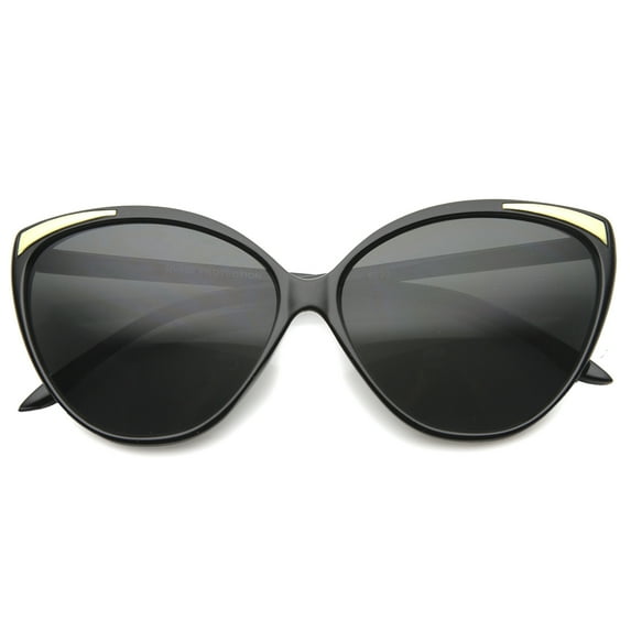 sunglassLA Female Women's Oversize Metal Accent Bold Cat Eye Sunglasses 61mm (Black-Gold / Smoke) - 61mm