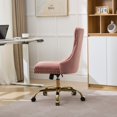 thumbnail image 4 of SEENYOO Office Chair, Modern Velvet Swivel Desk Chair with Tufted Buttons and Golden Metal Base, Adjustable Height, Pink, 4 of 13