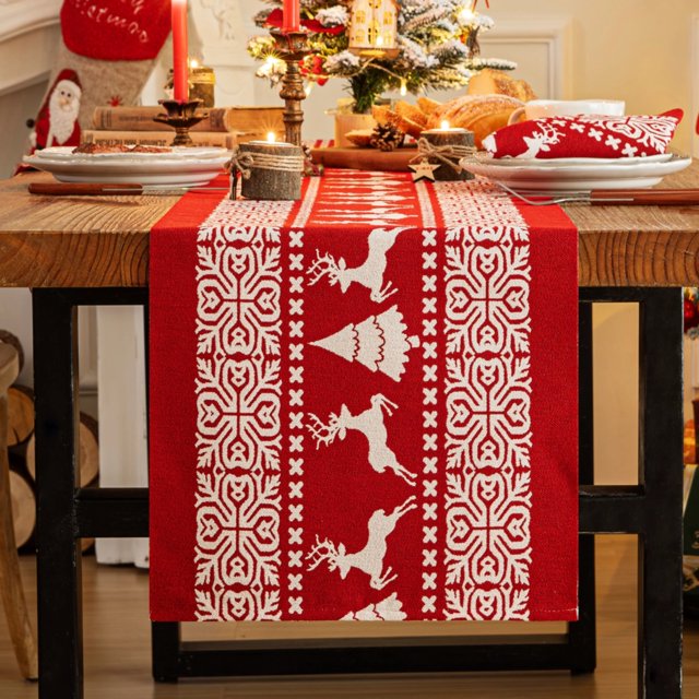 Christmas Table Runner, Winter Christmas Decorations Table Runners 72 Inches Long, Mas Decor Indoor Outdoor Farmhouse Home Kitchen Dining Party Decor Christmas Runner