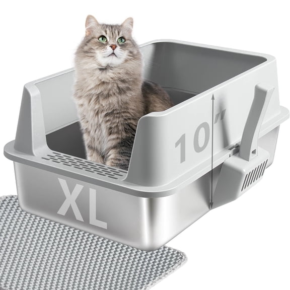Nyutu Xl Cat Litter Box with Lid - Metal Litter Box Stainless Steel Pet Toilet Supplies for Big Cats,Easy Clean-No Smell,No Stick