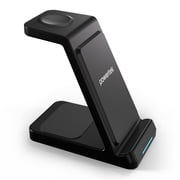 Powertek 3 in 1 Wireless Charge Stand Black, 15W Qi® Charging Station, Includes Wall Charger and USB-C Cable