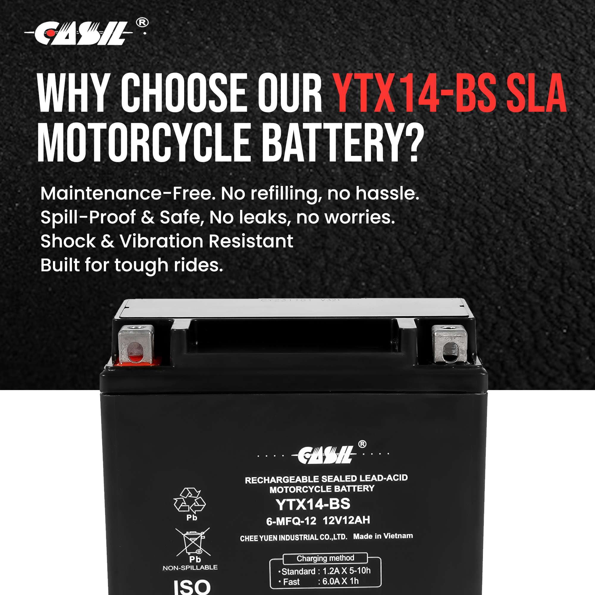 YTX14 BS ATV Battery High Performance - Maintenance Free - Sealed AGM YTX14-BS Motorcycle Battery compatible with Honda Suzuki Kawasaki Yamaha scooter snowmobile