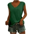 thumbnail image 2 of ATOYSOY Women's Cotton Lined Loose Basic Tank Tops Short Sleeve Fashion Shirts Summer Pullover Solid Color V Neck Retro Casual Relaxed for Teens Girls Green XXL, 2 of 6