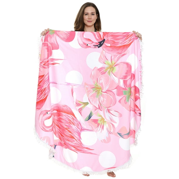 Oussum Beach Towels Flamingo Print Handmade Cotton & Polyester Round