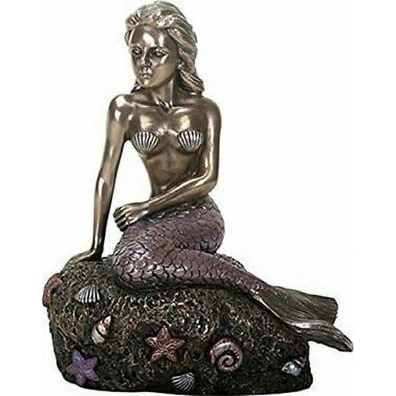 The Enchanted Mermaid Sitting on Rock Bronze Look Statue Figurine Sculpture New