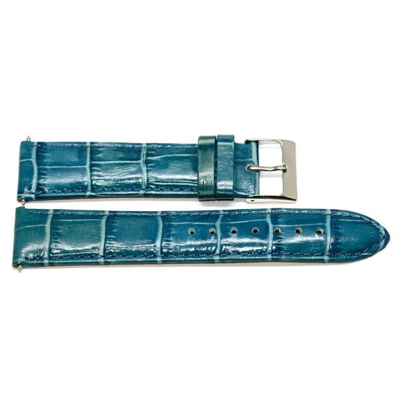 20mm Blue Genuine Leather Crocodile Grain Stitched Watch Band Strap