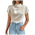 thumbnail image 1 of Plus Size Tshirts Ladies Summer Satin Casual Ruffle Short Sleeve Crewneck Tops Womens Shirt White L, 1 of 4