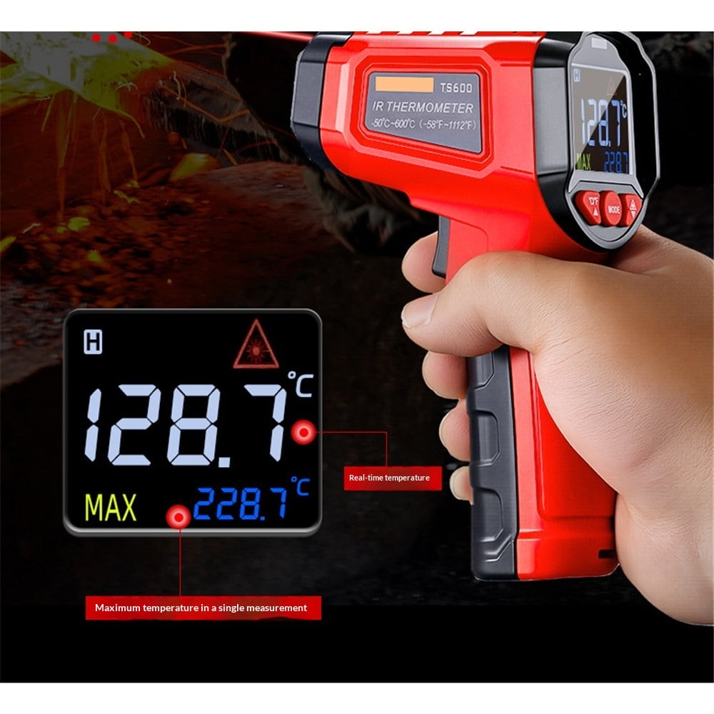 Infrared Thermometer Gun, Laser Thermometer GunNon-Contact Temperature Gun with Adjustable Emissivity&Color Backlight-50℃~600℃（Color screen design）