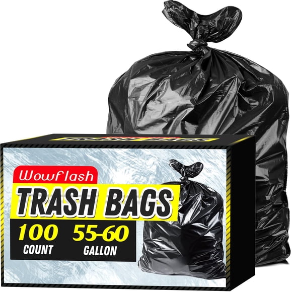 Bolsas de basura Wowflash de 55 a 60 galones, 100 unidades, robustas y resistentes a la rotura
