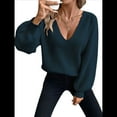 thumbnail image 3 of Suéter de Cuello en V con Hombros Descubiertos para Mujer, Camisa Ajustada de Larga, Suéter con Lazo en la Espalda Azul Real XL, 3 of 8