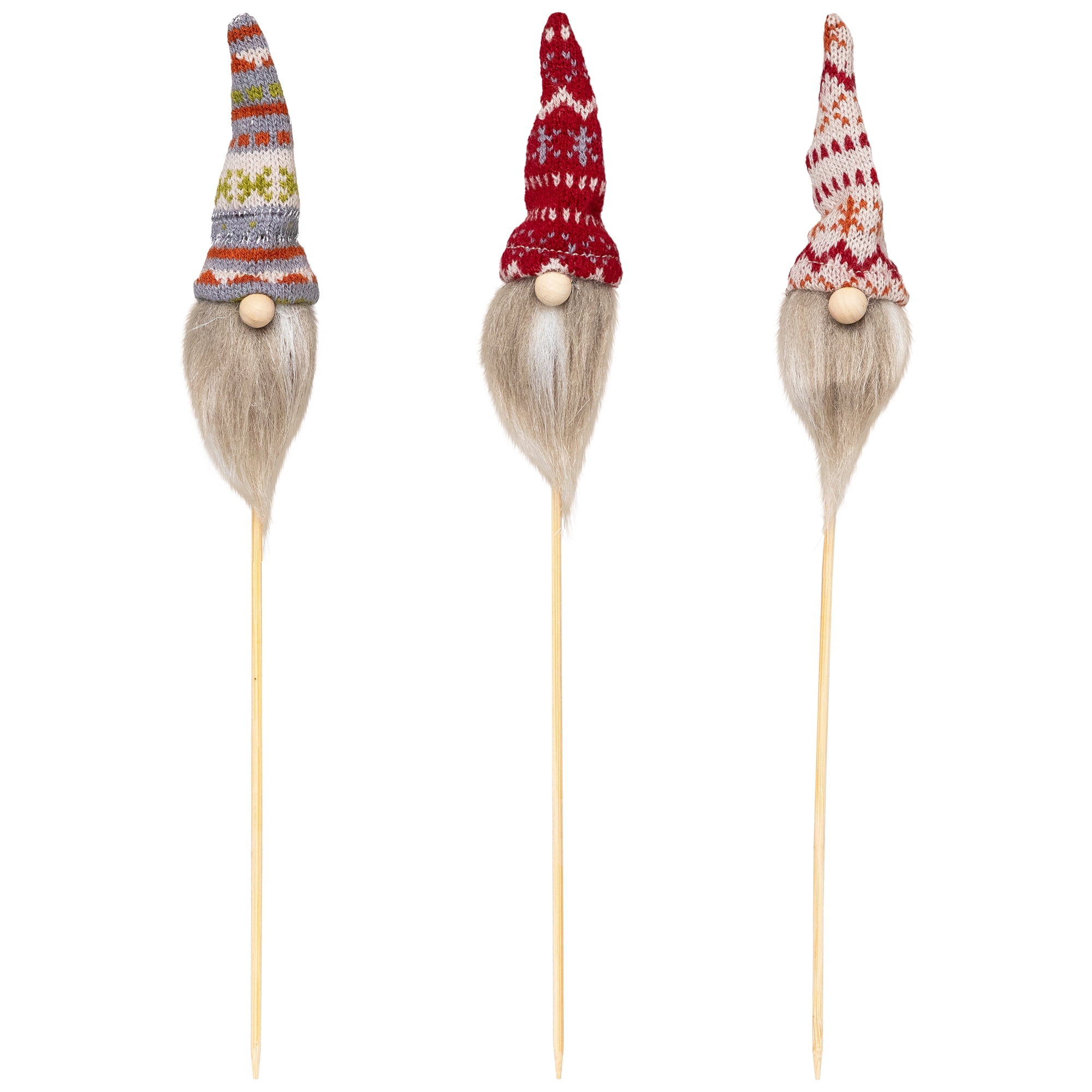 Gnome with Nordic Hat Christmas Picks - 11.25" - Set of 3