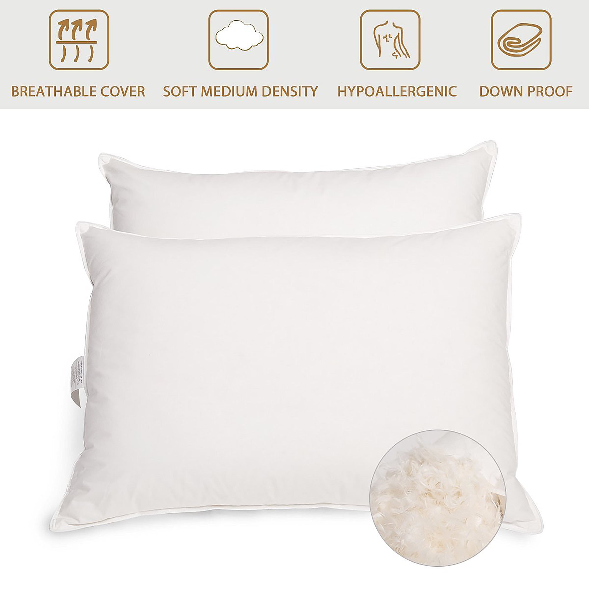 Peace Nest White Hypoallergenic Feather & Down Pillow Set of Two