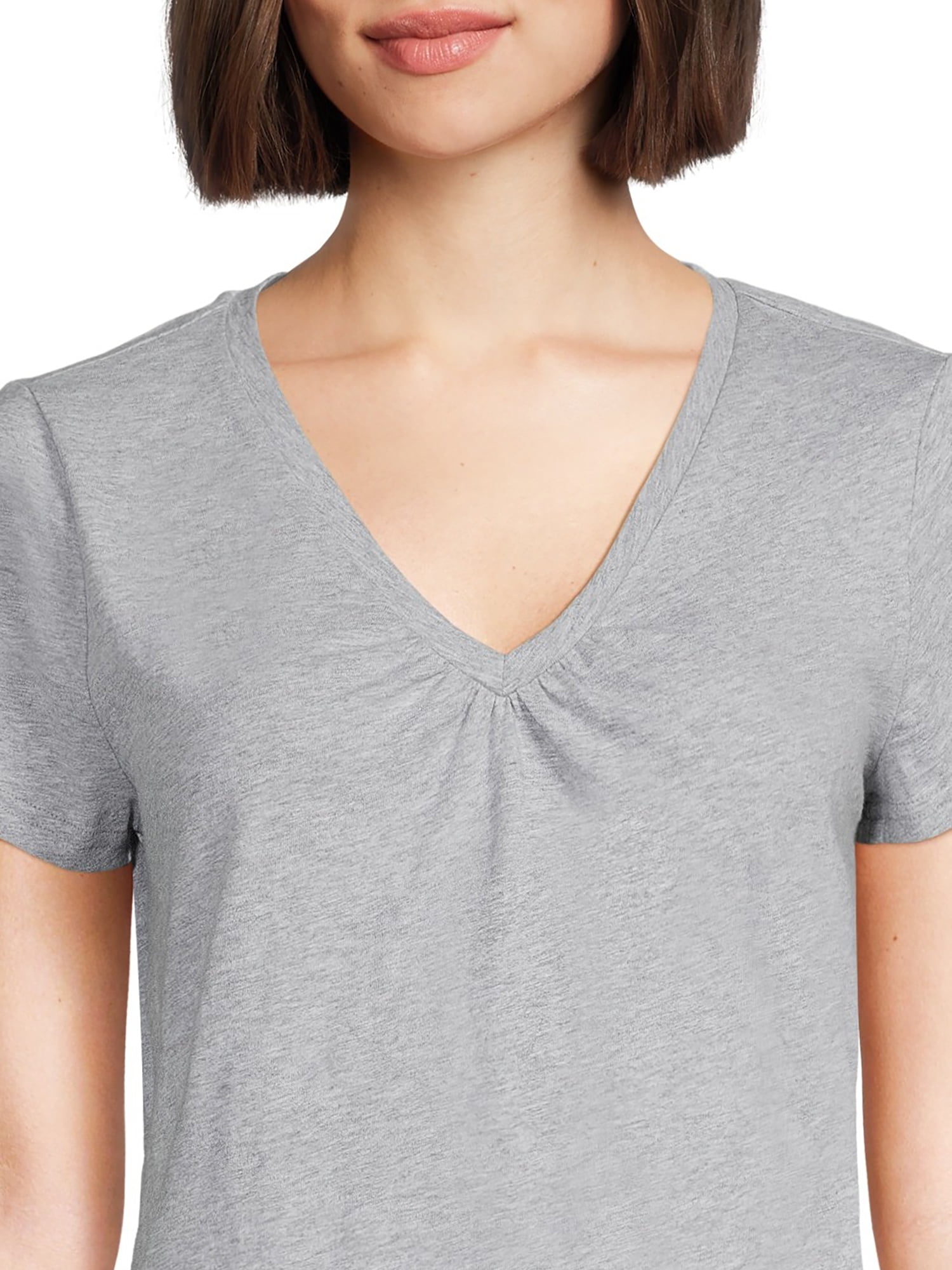 RealSize Women's Shirred V-Neck Tee with Short Sleeves, Sizes XS-3XL