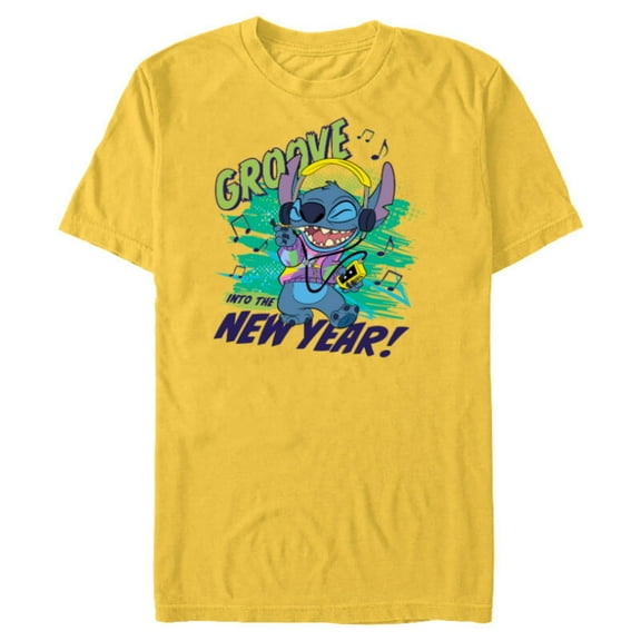 Disney Stitch Groove into the New Year ‘80s Retro Style - Short Sleeve Blended T-Shirt for Adults - Customized-Yellow