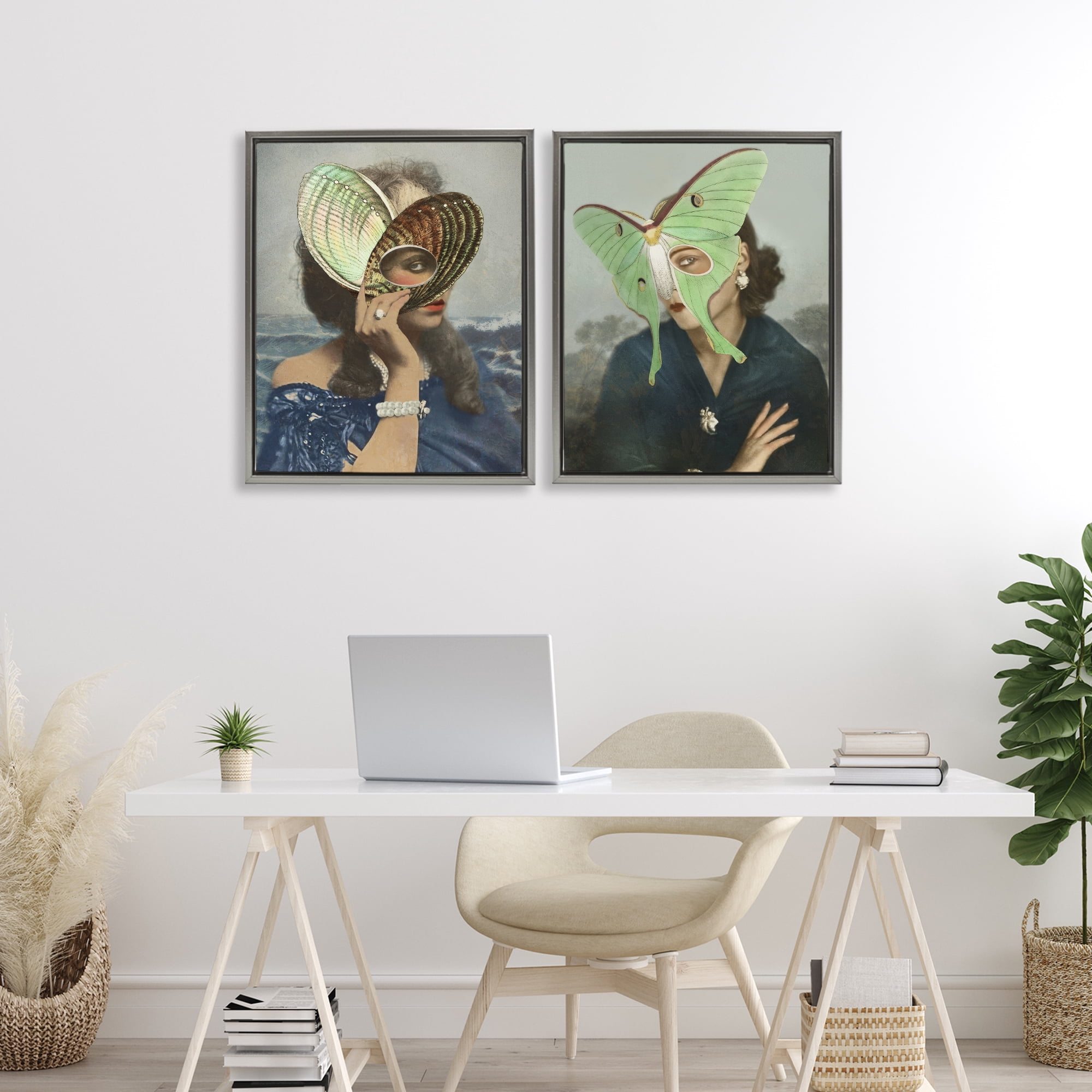 Stupell Industries Naturalist Women Portraits 2 Piece Gray Framed Floater Canvas Set, design by Victoria Barnes