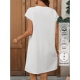 thumbnail image 2 of White 100% Cotton Button-Front Bat Sleeve Casual Short Dress For Women, 2 of 8
