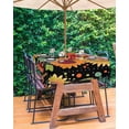 thumbnail image 3 of Boanket Outdoor Tablecloth with Umbrella Hole for Patio/Picnic/Party/Camping, Vintage Sunflower Waterproof Table Cloth Rectangle Table Cover Washable, Black Boho Ethnic Summer Botanical (60"x 102"), 3 of 7