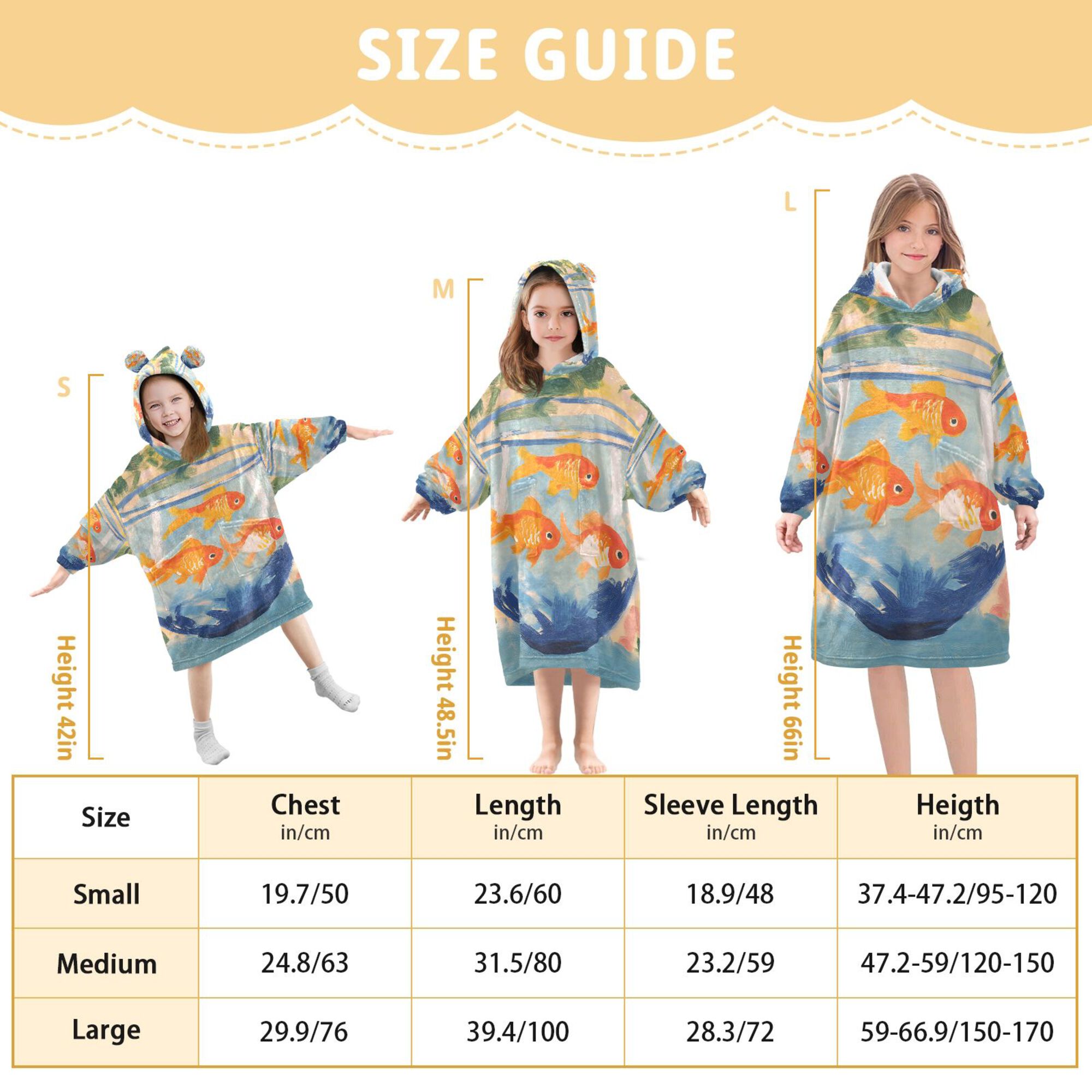 FORMRS Wearable Blanket Hoodie with Sleeves for Kids Cozy Flannel Sweatshirt, Blue Goldfish Bowl