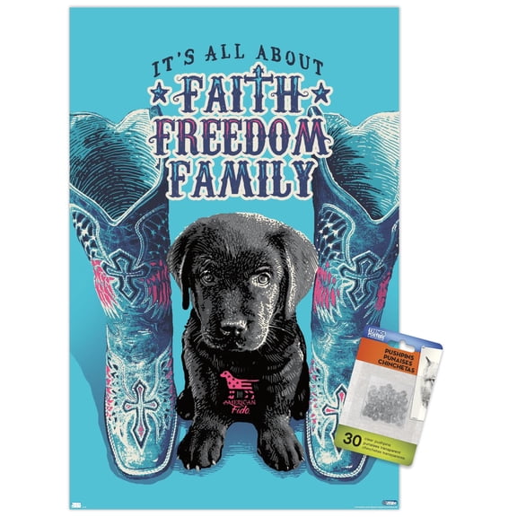 Jim Baldwin - Faith, Freedom, Family Wall Poster with Push Pins, 14.725" x 22.375"