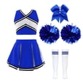 thumbnail image 1 of Aislor Robe de Cheerleading pour Filles Enfants Tenue d'Uniforme de Cheerleader et Couvre-Chef Ensemble de Chaussettes à Pompons Bleu Ciel Complet 14, 1 of 5