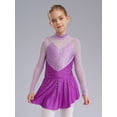 thumbnail image 4 of TSSOE Kids Girls Figure Skating Gymnastics Dance Dress Competition Performance Long Sleeve Mesh Patchwork Leotard Purple 8, 4 of 7