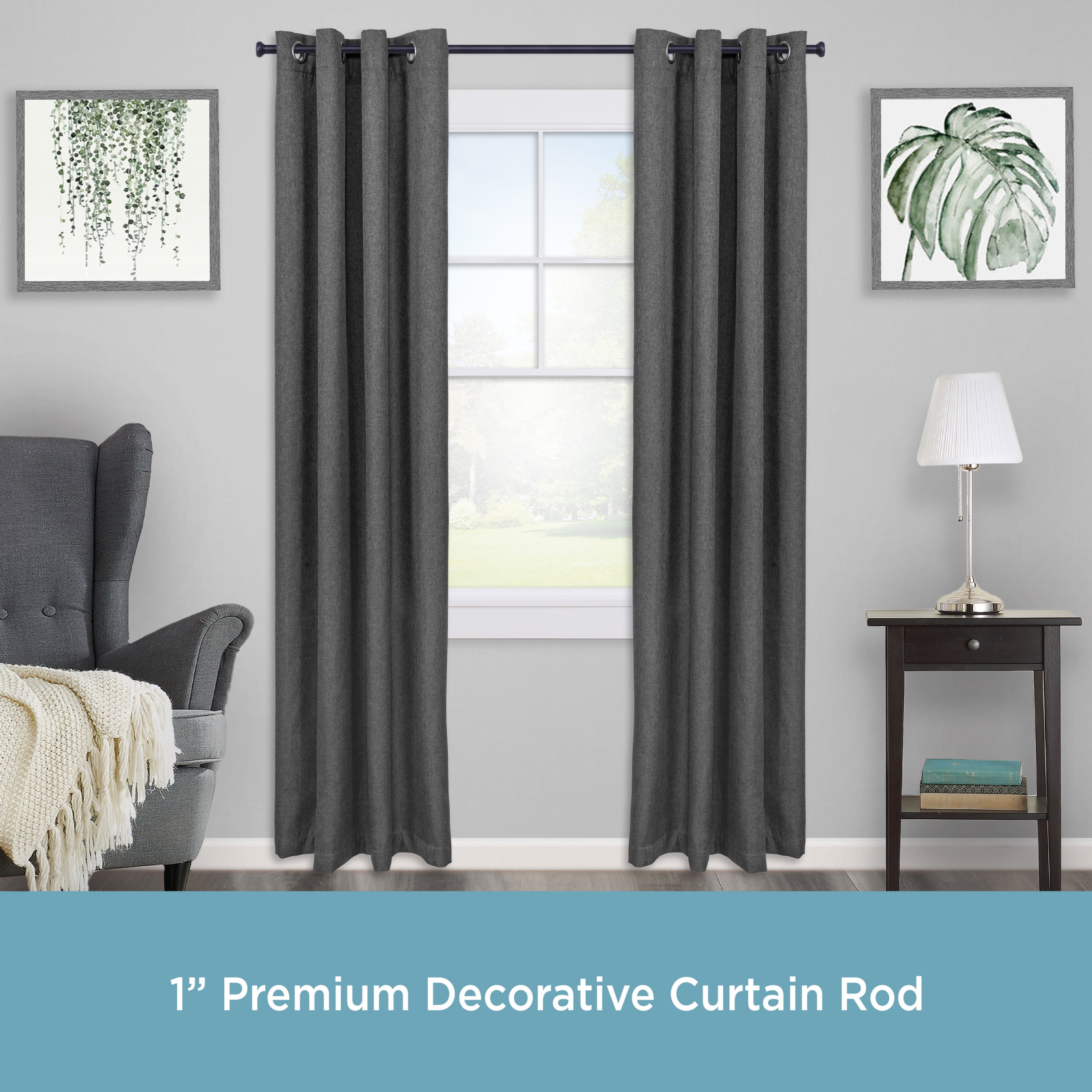 Kenney® Weaver 1" Premium Decorative Window Curtain Rod, 28-48", Black
