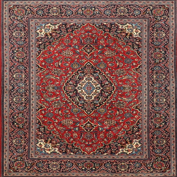 Ahgly Company Indoor Square Traditional Saffron Red Medallion Area Rugs, 6' Square
