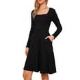 thumbnail image 4 of Vestidos de Otoño de Cuello Cuadrado para Mujeres, Vestido de Punto de Manga Larga en Línea A con Bolsillos, S Negro, 4 of 6