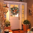 thumbnail image 5 of Halloween Wreath Decoration, Skeleton White Pumpkin Maple Leaf Wreath, Simulation Fall Autumn Door Hanging Garland for Halloween Thanksgiving Front Door Decor, 5 of 8