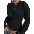 thumbnail image 6 of Womens Cropped Sweaters Button Down Long Sleeve V Neck Ribbed Knit Slim Fit Pullover Crop Tops Black S, 6 of 8