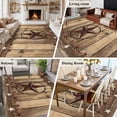 thumbnail image 6 of 5x8 Area Rugs, Rustic Country Non-Skid Rubber Backing Large Rectangle Rugs - Living Room Bedroom Home Office, Western Stars Brown Texture Wooden Print Indoor Floor Mat Carpets Washable Rug, 6 of 9