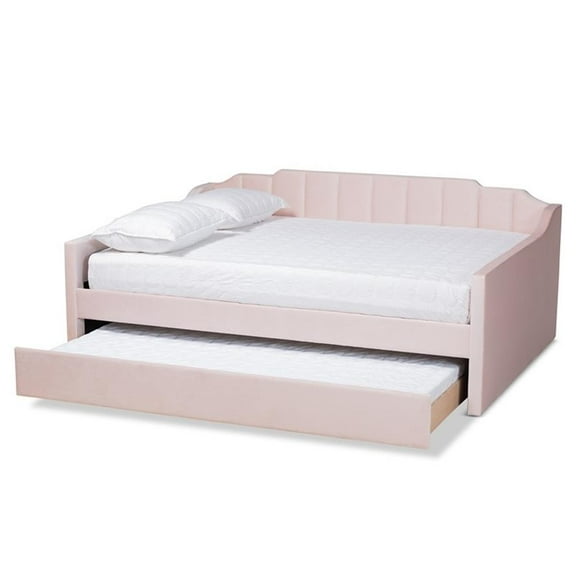 Bowery Hill Pink Velvet Queen Size Daybed with Trundle