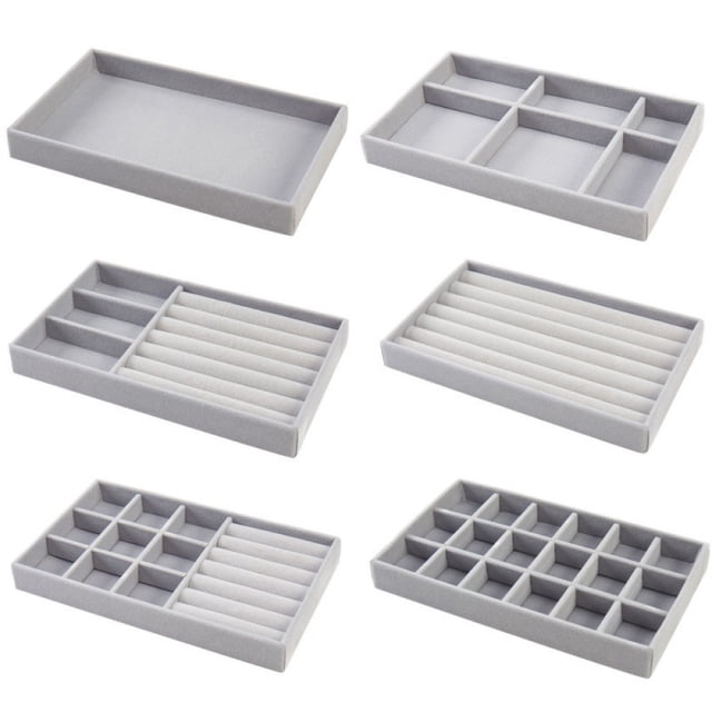 Paquete de 6 bandejas para joyas, inserto de terciopelo para cajones, apilables